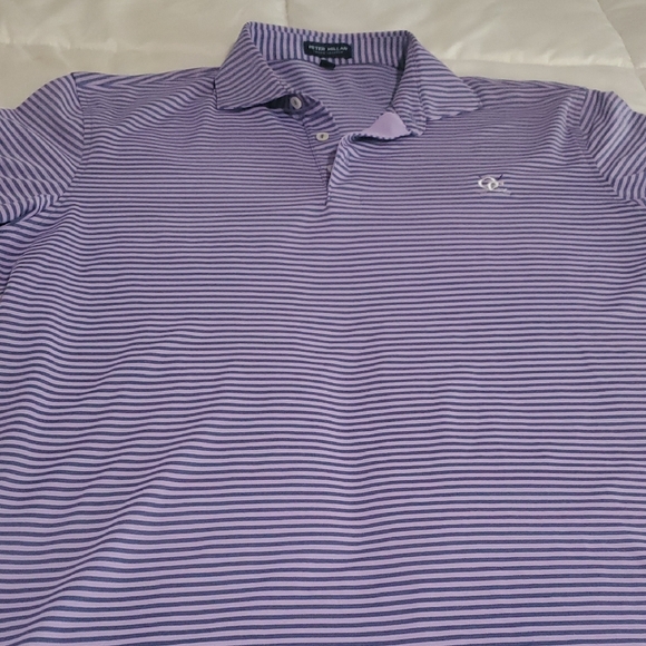 Peter Millar Crown Crafted Classic Purple Striped Polo Shirt Size L - Picture 7 of 14